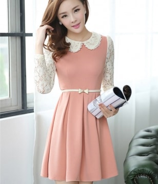 Dress DS3361 Pink Belt Tamochi